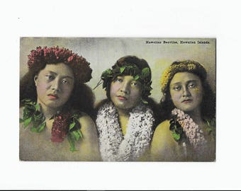 Hawaiian Beauties, Antique Postcard Circa 1910 from the The Island Curio Co, Honolulu, Unhappy Hula Dancers