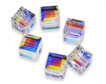 Swarovski Crystal Cube Crystal AB Beads 5601- Available in 4mm, 6mm, 8mm