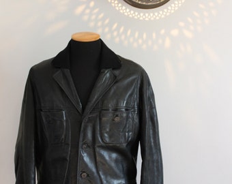70s 80s Men's black leather jacket