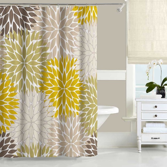 Fl Shower Curtain Dahlia Mustard Yellow Green Brown Like This Item