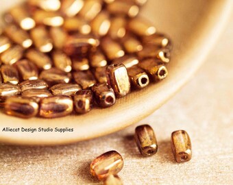 30 Brown Lumi 6x4mm Rice Czech Glass Beads (A341)