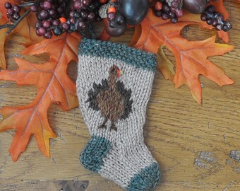 Turkey Hand-Knit Christmas Stocking Ornament - Thanksgiving Turkey