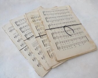 Large French Music Sheets 1800s Vintage Paper Bundle, Music Paper Pack, 10 Sheets of Old Music Paper, French Paper Ephemera