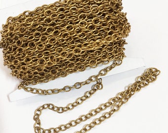 32ft spool Antique Gold plated round cable chain 4X5mm , gold bulk chain