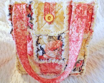 Floral Rag Tote - Pink, Black, Beige, Yellow - Rag Quilt Tote - Gift for Her - Gift for Her