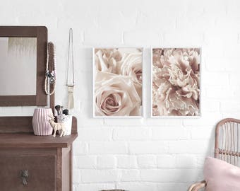 Blush Rose and/or Peony A3 Art Print Pair, Pale Pink Floral Poster Set, Blush Pink, Flower Prints, Large Wall Art, Giftability, Mothers Day