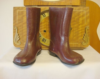 Vintage Rain Boots, Children kids Gumboots, galoshes, little boots,black brown rubber boots, Soviet 1970s