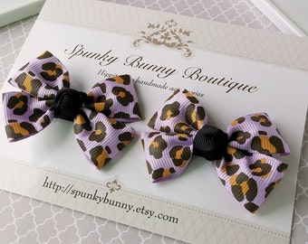 Purple Lavender Leopard Hair Bow, Animal Print Hair Bow, Baby Hair Bow, Toddler Hair Bow, Children Hair Barrette, Little Girl Hair Accessory