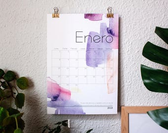 Calendario 2018, Descarga Instantánea, Descarga Digital, Pintura Abstracta, Acuarela Abstracta, Calendario de Pared, A4, Calendario 12 Meses
