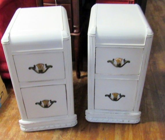 Art Deco white waterfall nightstands