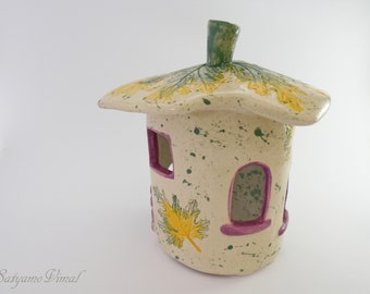Nature Style Ceramic Tea Light House Candle Holder Candle Keeper Ceramic Lantern Lighting Candle Pottery Luminary Bedroom Decor Child Gift