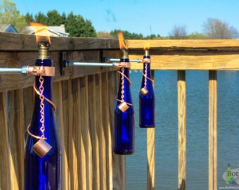 Two 375ml Wine Bottle Tiki Torches - Garden Gift - Outdoor Lighting - Gift for Dad - Wine Bottle Decor - Wine Bottle Lamp - Oil Lamp
