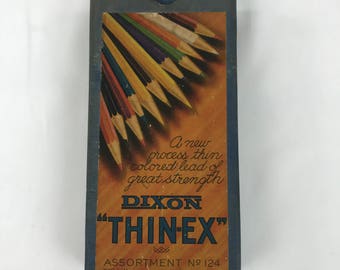 Vintage Colored Pencils, Dixon Thin-Ex Pencils Assortment No. 124 in Original Box, Lot of 23 Colored Pencils, Art Supplies, Made in USA