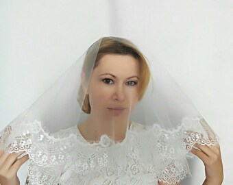 Lace Fingertip Wedding Veil with Blusher Fingertip Lace Veil Fingertip Length Veil Ivory Fingertip Veil Lace Veil Fingertip Lace Bridal Veil