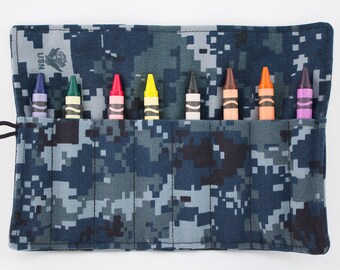 Military Uniform Crayon Roll - Includes New 8 Pack of Crayons - Road Trip - Kid Art