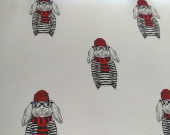 Jersey fabric printed organic cotton red rabbit meter