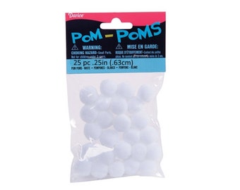 Pom Poms, White .25 in (.63cm) 25 count