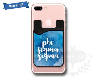 Phi Sigma Sigma Watercolor - Water Color - Phone Caddy - Sticker Pocket Wallet - Personalized Cell Phone Pocket PC 1091