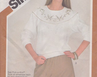 Sweatshirt Pattern Embroidery Transfers 1981 Misses Size 16 Uncut Simplicity 5308