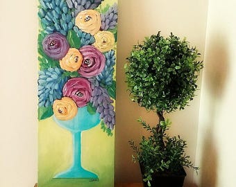 Don't Give Up - Acrylic Painting - Contemporary Fine Art - Floral Still Life - Original Art - by Lana Manis - 8x24