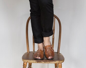 vintage leather cutout laced sandals