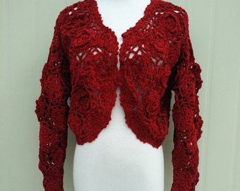 Crochet Flower Sweater Cropped Cardigan Crop Top Long Sleeve