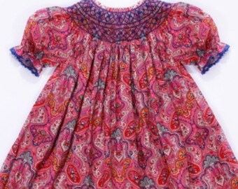 Girls Paisley smocked bishop dress