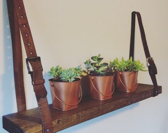 Upcycled Shelf with Leather Belt Straps
