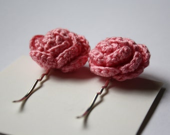 SALE Crochet Rose Hair Bobby Pins