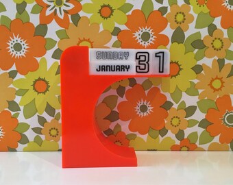 Retro Vintage Perpetual Calendar Orange Mid Century