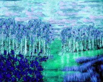 impressionistic painting, van gogh like, modern landscape, BLUEVILLE landscape impressionism painting, blue and green wall art