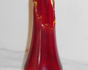 Vintage Red Yellow Amberina Viking Stretch Footed 3 Toed Flower Vase ~ 9 1/2inches Tall