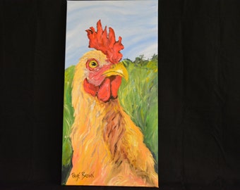 Rooster. Acrylic. Original Painting. 12 x 24.
