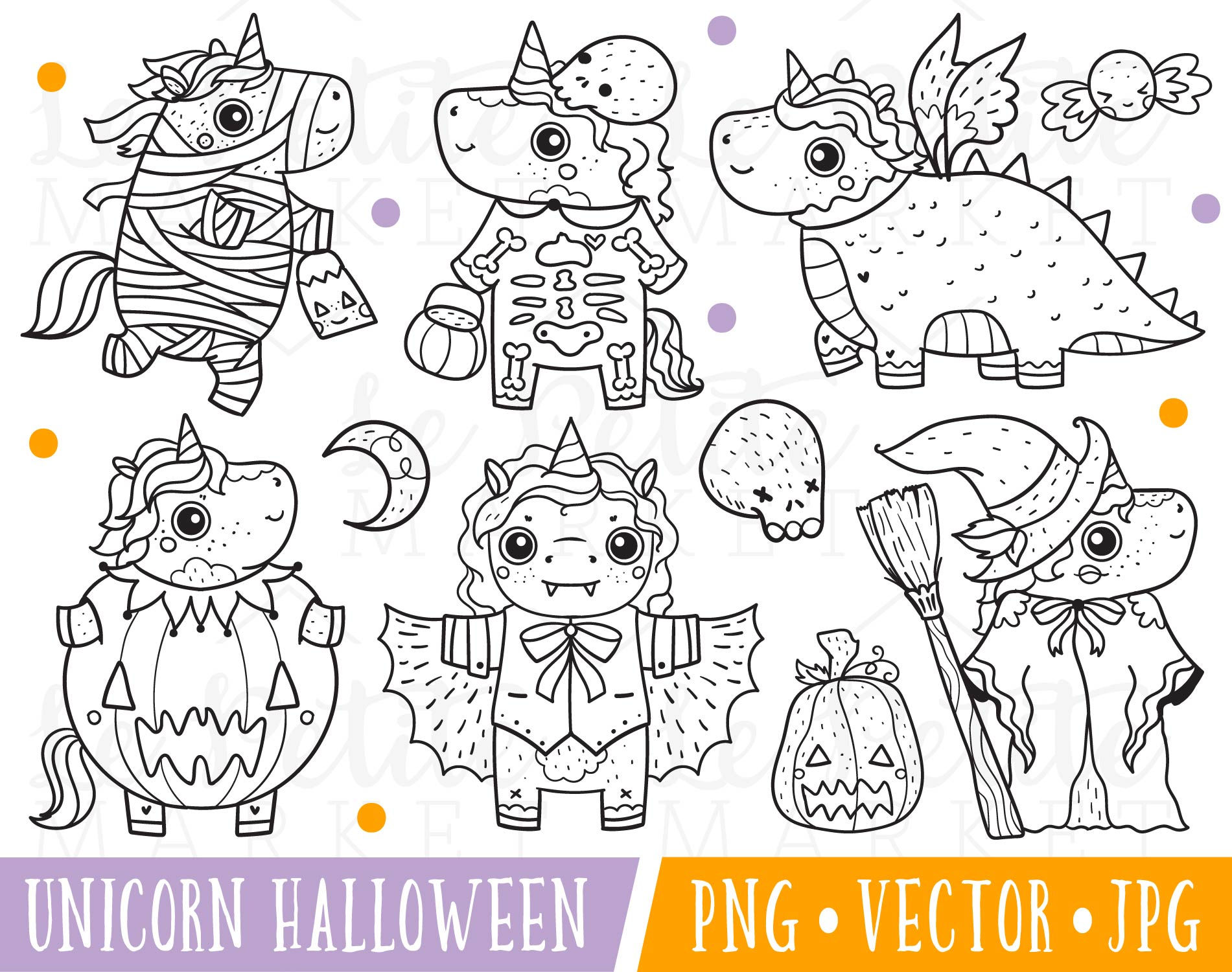 Download Unicorn Halloween Digital Stamps Cute Halloween Unicorn