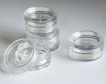 Mini clear plastic jars for beads, QTY 12, makeup samples, small parts storage, sample size. Tiny containers. screw lid. 30.5x18mm (BB2-)