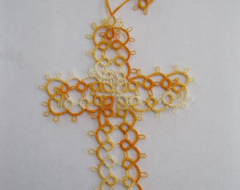 New Handmade Tatted Lace Cross Bookmarker