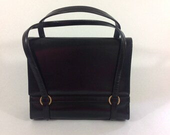 Vintage Black Leather Top Handle Formal, Black Leather Purse, Leather Purse, Leather Handbag, Leather Bag, Black Leather Bag, Dojan Designer