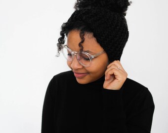 Black headband, wool, hand knitted