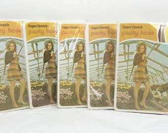 Vintage Lot of (5) Pair Panty Hose Pantyhose Nylons Super Stretch X-Tall 5'8" & Above Cinnamon New in Package Old Stock USA