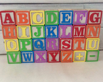 Wooden Blocks- 28 ABC Blocks - picture blocks - toddler toys - UpCycle Supply - Nursery Decor - baby shower - Classic Children