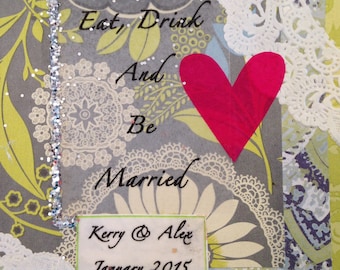 mixed media wedding wine label