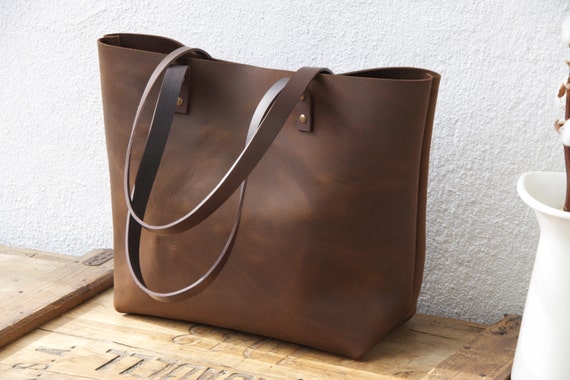 brown leather tote for sale Large Brown Leather tote bag. Sturdy Premium waxed leather.