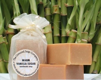 Warm Vanilla Sugar Handmade Cold Process Soap Bar, 4oz - phthalate free, sweet,ivory, vegan,natural,organic sustainable palm oil,organza bag