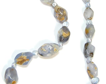 Blue Necklace, Blue Chalcedony Necklace, Gemstone Necklace, Blue Stone Necklace, Nugget Necklace