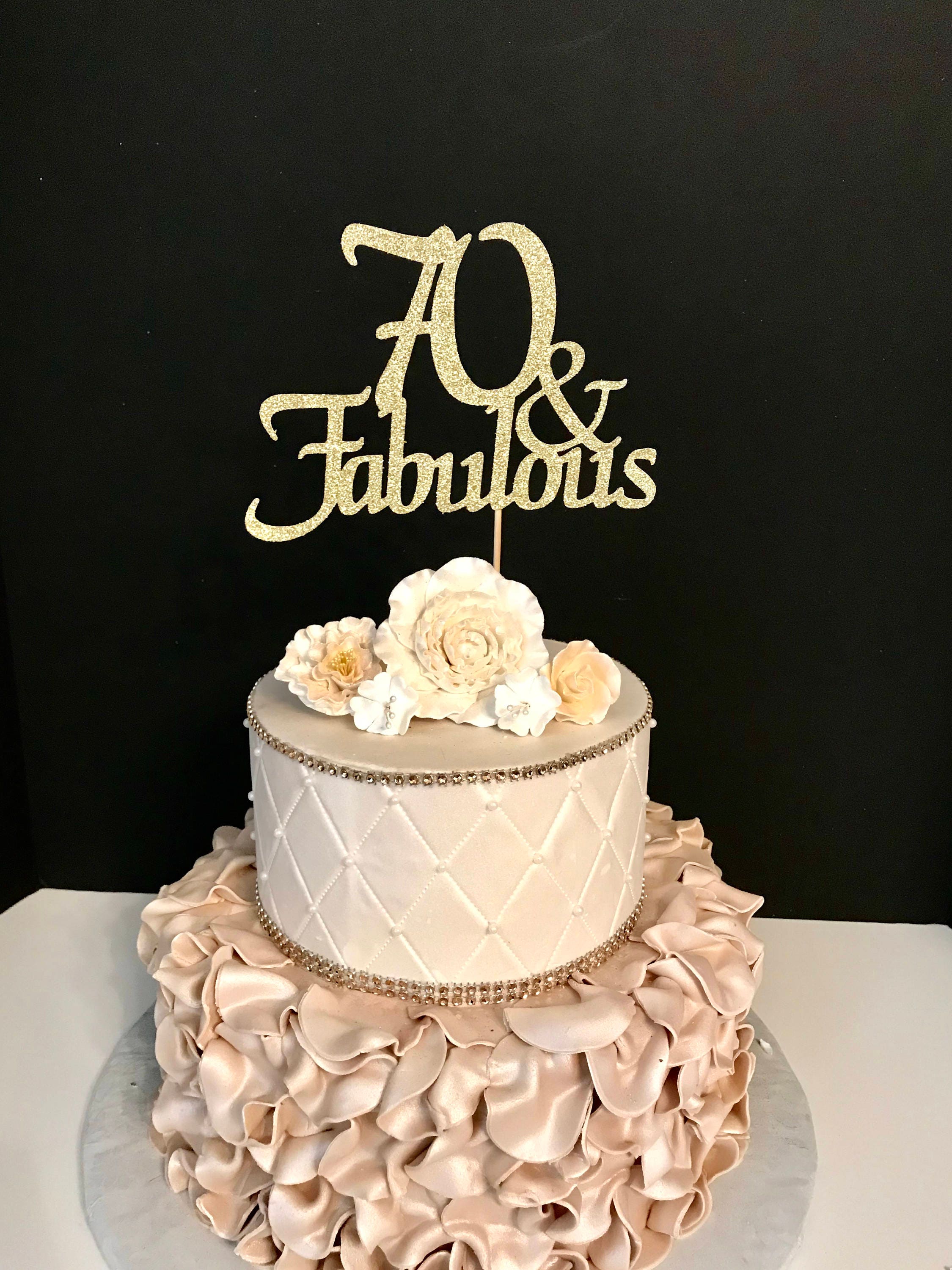 ANY NUMBER Gold Glitter 70th Birthday Cake Topper 70 and