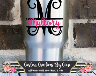 Split Letter Vine Monogram Decal - Monogram decal - Yeti Decal - Car Decal - Name decal - Letter Decal - Name Sticker - Monogram Sticker