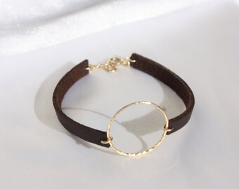 Leather bracelets for women / Thin Leather Bracelet/ Brown Bracelet / Gold filled bracelet / boho bracelet