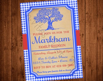 Family Tree (Blue Gingham) Family Reunion Invite (Printable)