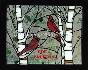 PDF PATTERN for Stained Glass Panel "Cardinals in the Spring" (Pattern Only)