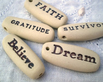 Ceramic Beads, Inspirational Word Beads, Motivational Quote Jewelry
